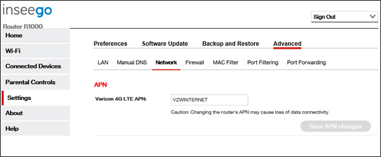 5G Home system settings Advanced APN settings