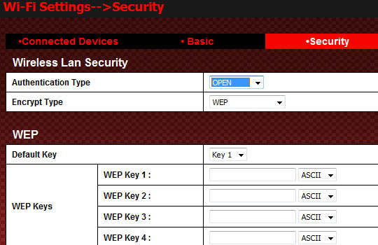 WEP Open Authentication Settings
