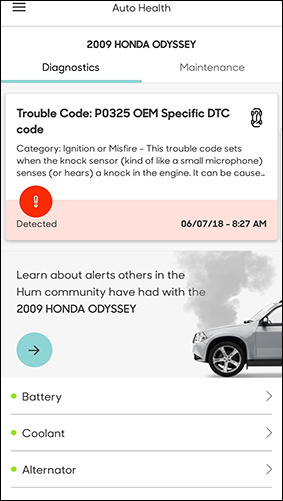Auto Health screen