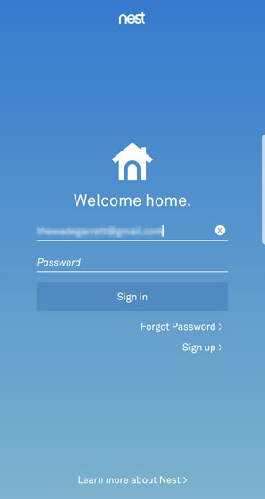 Nest App setup initial screen