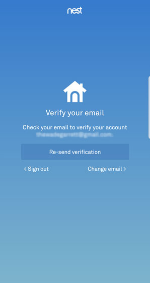 Nest app Verify your email screen