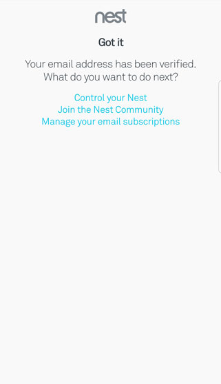 Nest verification confirmation screen