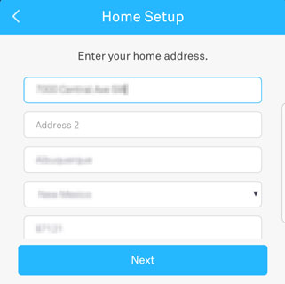 Nest home setup address entry