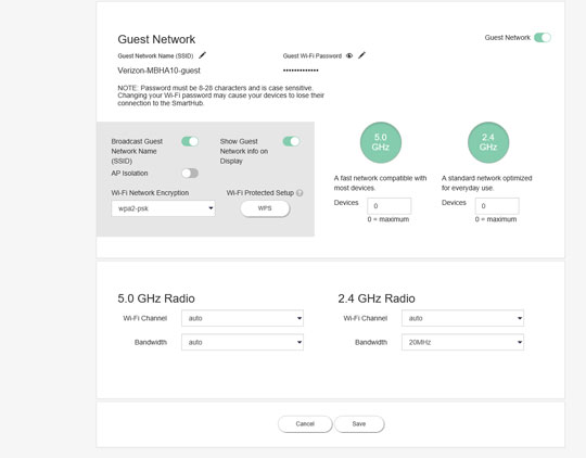 SmartHub Network Guest settings