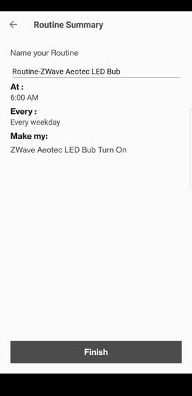 Verizon Home app Routine Summary finish