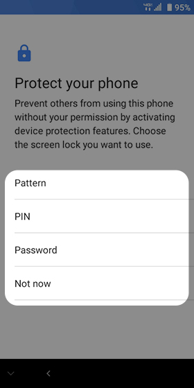 Screen lock setup screen Screen lock setup screen