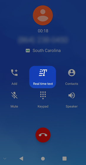 Call screen with emphasis on RTT icon Call screen with emphasis on RTT icon